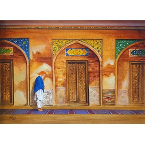 S. A. Noory, Wazir Khan Mosque,12 x 17 Inch, Watercolor On Paper, Figurative Painting, AC-SAN-107